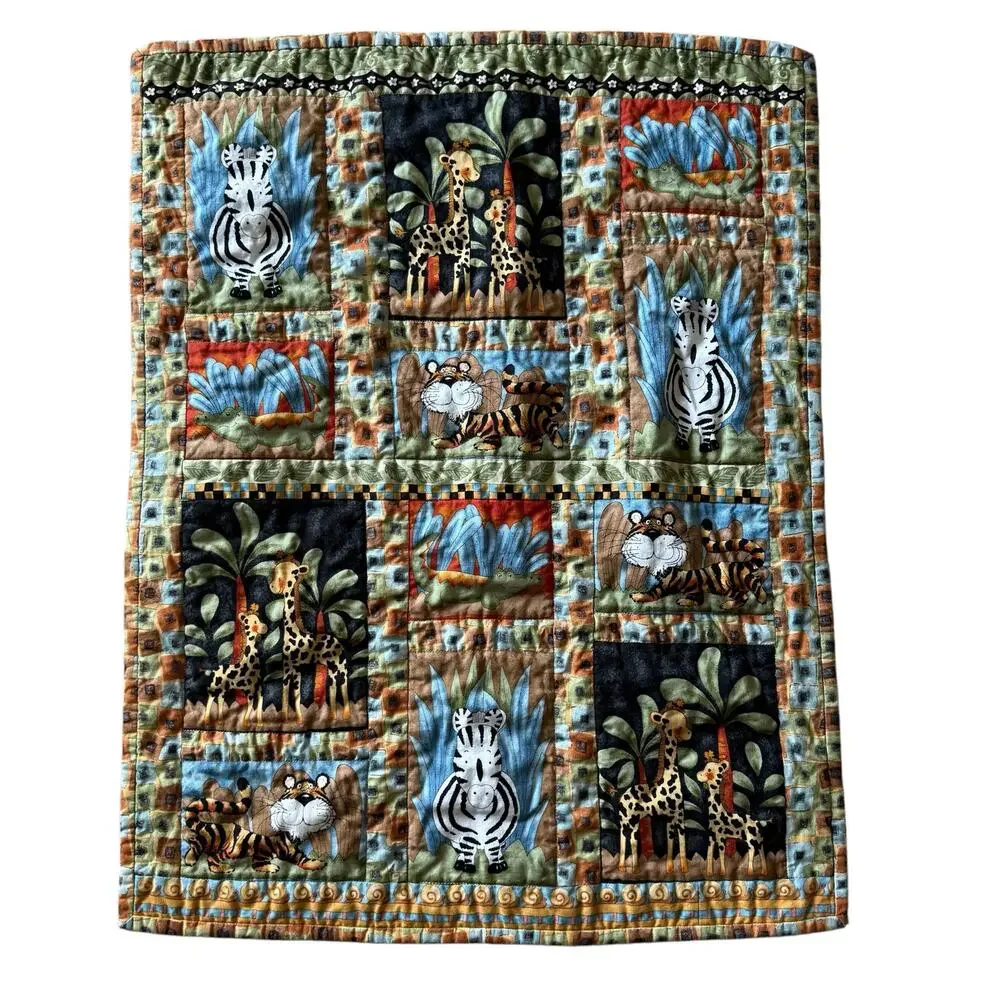 Handmade Baby Quilt Jungle Animals Two Piece Set Lion Zebra Giraffe Elephant